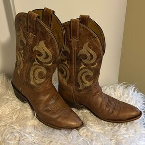 MENS JUSTIN Bent Rail distressed brown leather round toe cowboy boots Size 9D